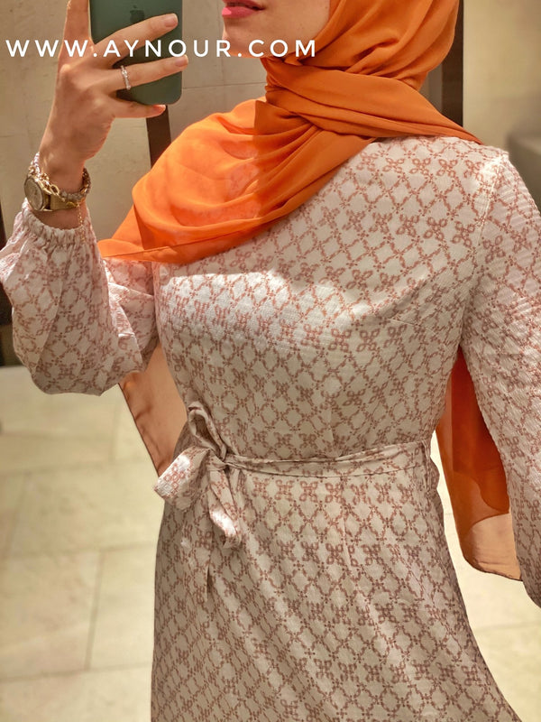 Adorable sunny and White shapes Modest Dress - Aynour.com