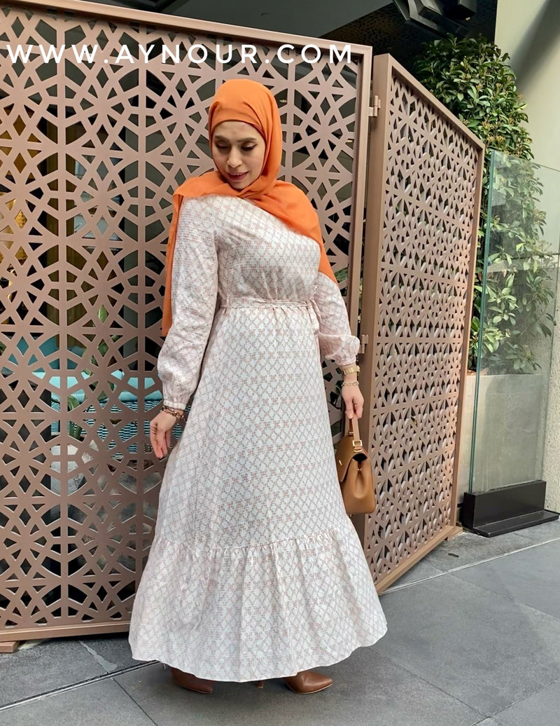 Adorable sunny and White shapes Modest Dress - Aynour.com