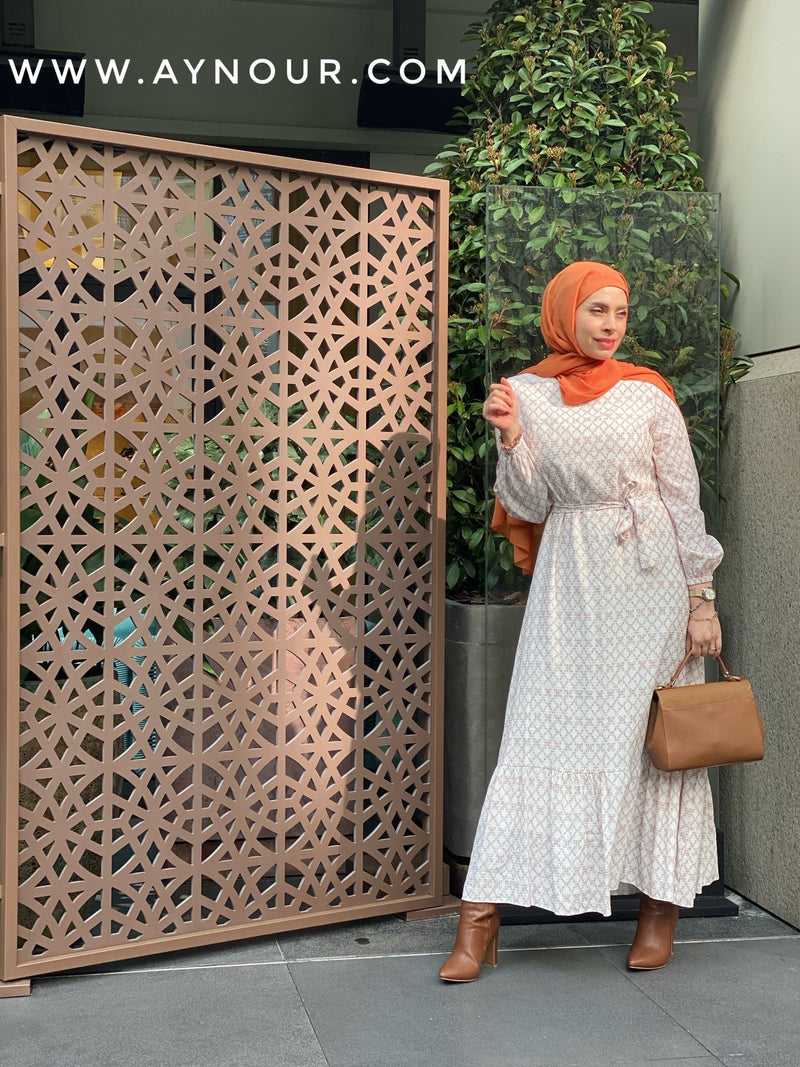 Adorable sunny and White shapes Modest Dress - Aynour.com