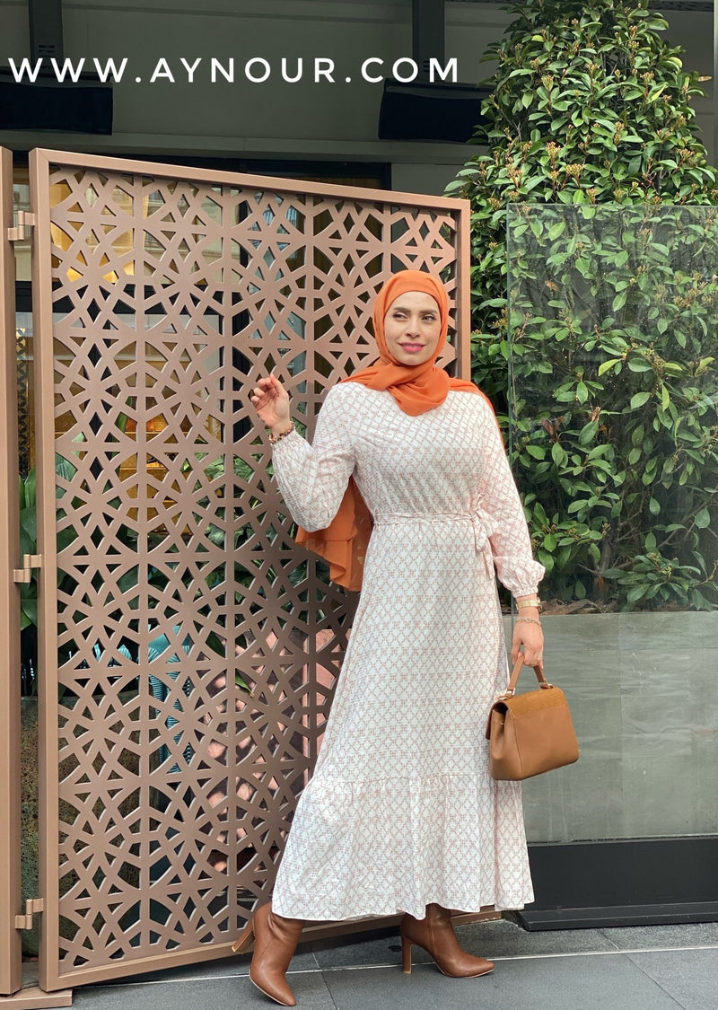 Adorable sunny and White shapes Modest Dress - Aynour.com