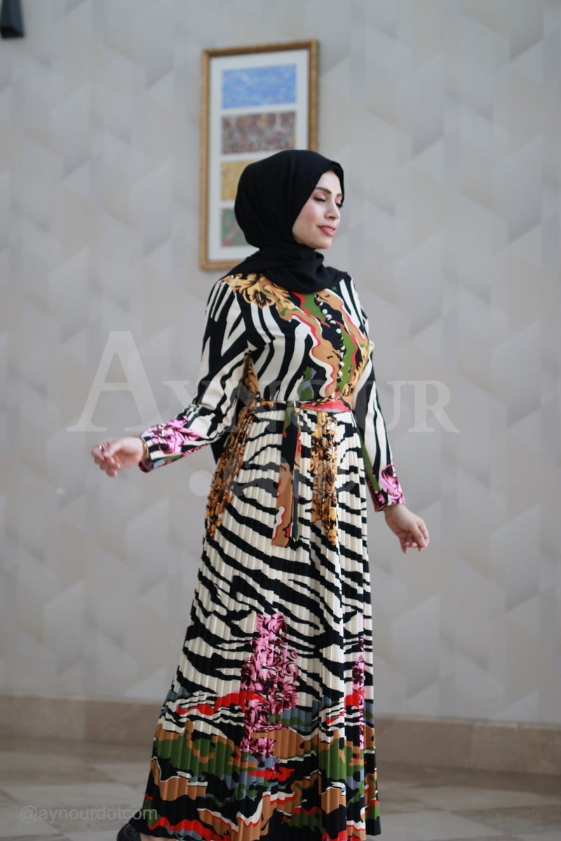 Adorable Wild Zebra Prints Modest Dress 2020 - Aynour.com