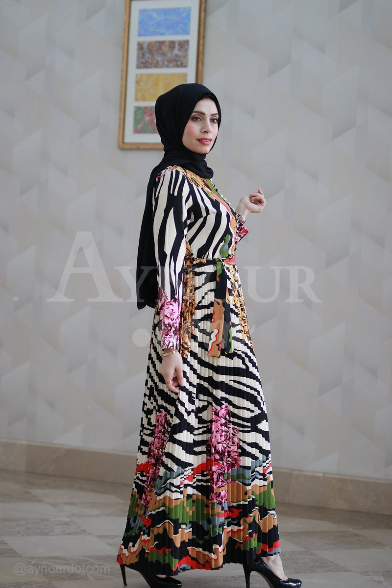 Adorable Wild Zebra Prints Modest Dress 2020 - Aynour.com