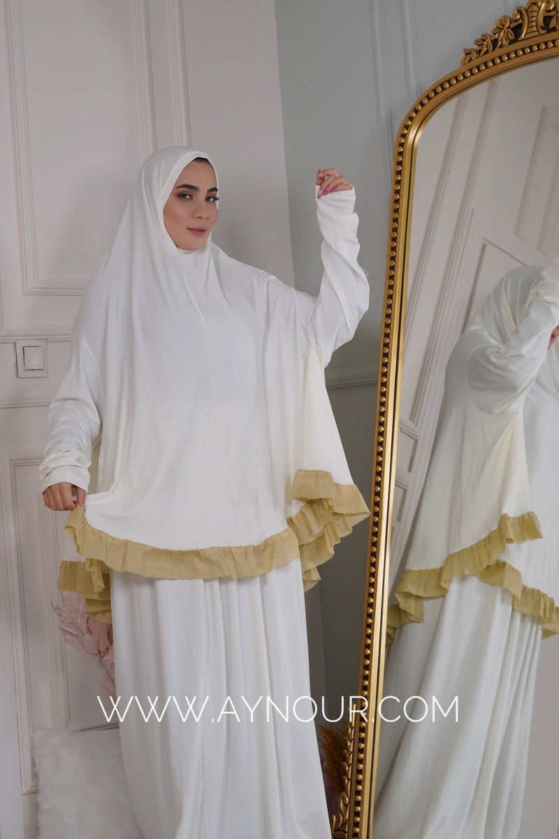 Angelic Breathable Prayer Set 2 Piece Headscarf Skirt Islamic Hijab Luxurious Cotton Lycra - Aynour.com