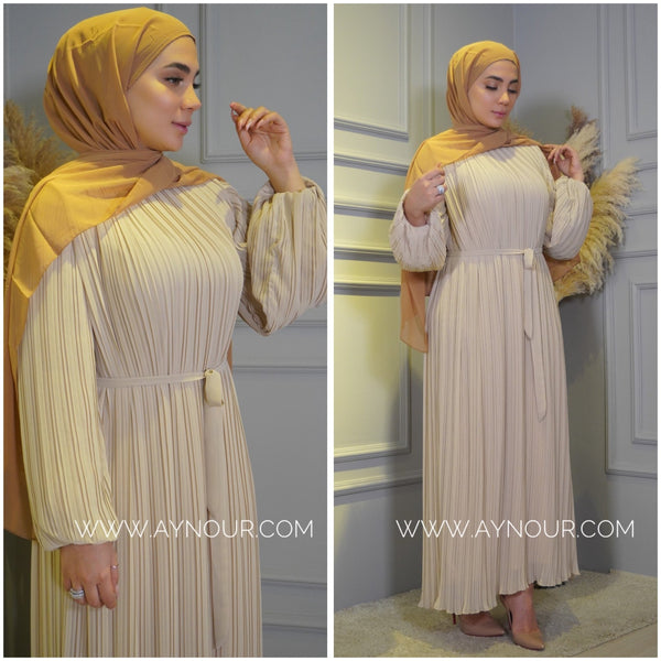 Bieage Pleated chiffon with belt fully lined Modest Dress autumn collection 2022 - Aynour.com