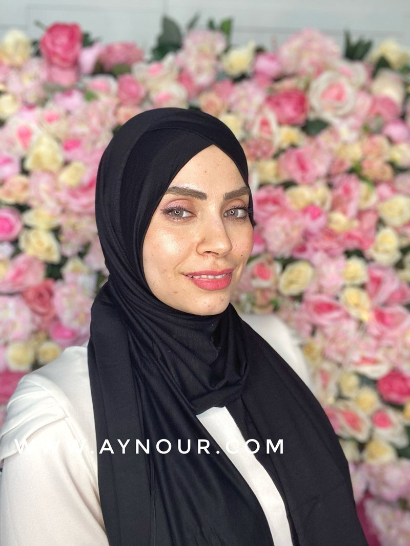 Black instant cotton cross luxrious smart no pin scarf Instant Hijab 2021 - Aynour.com