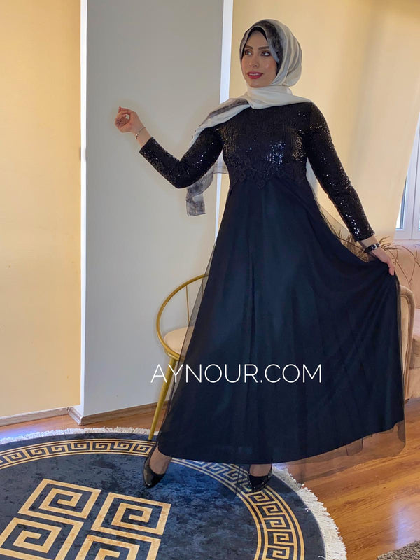 BLACK Princess shine regular and plus size Modest Dress 2020 - Aynour.com