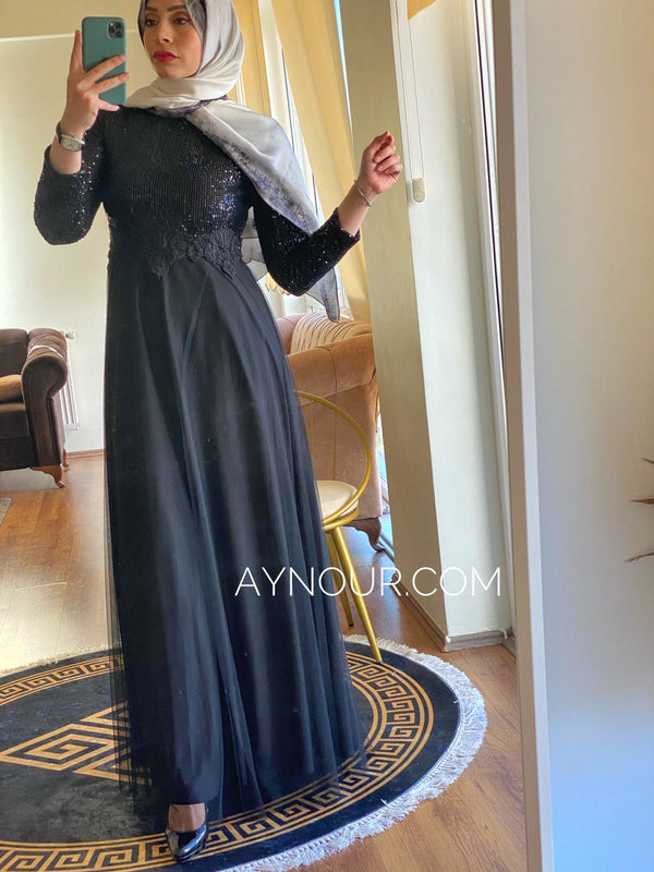 BLACK Princess shine regular and plus size Modest Dress 2020 - Aynour.com