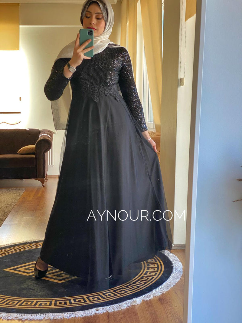 BLACK Princess shine regular and plus size Modest Dress 2020 - Aynour.com