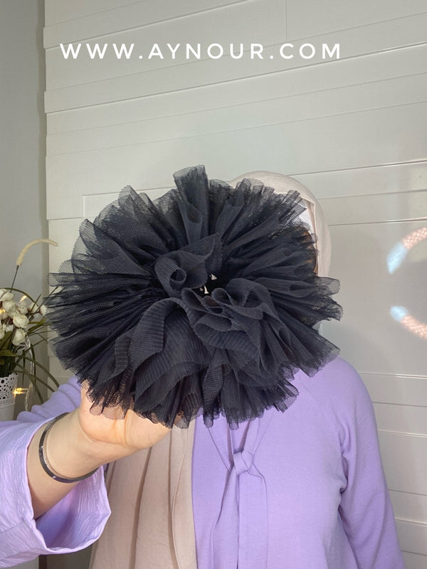 Black tulle Hijab Volumizer Scrunchie Big Hair Ring Tie Bun Clip Scarf Volumizing - Aynour.com