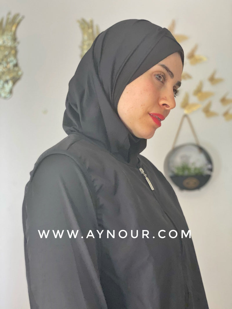 Black with classy drawing full suit 4 pieces swimming wear hijab burkini Collection - Aynour.com