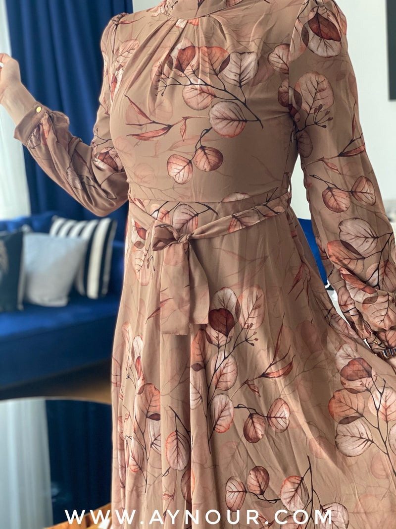 Choco flowers vibes Modest Dress summer collection 2021 - Aynour.com