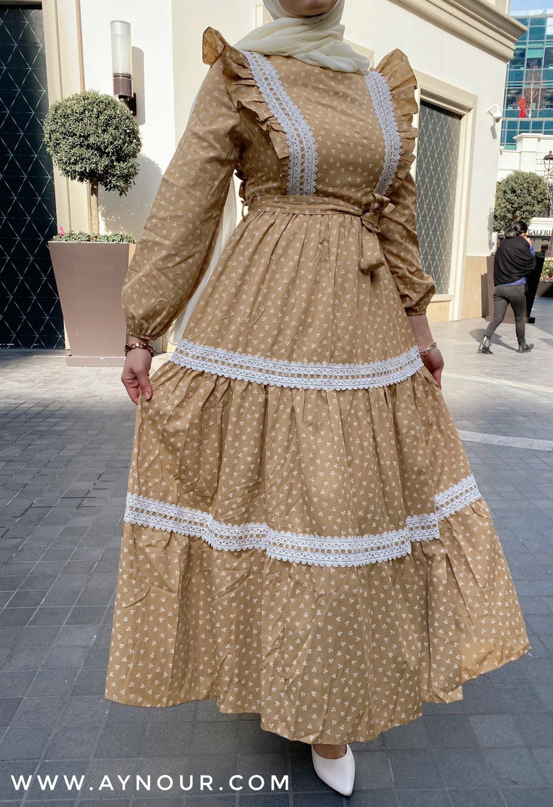 Cinderella yellow Modest Dress with belt spring collection 2021 - Aynour.com