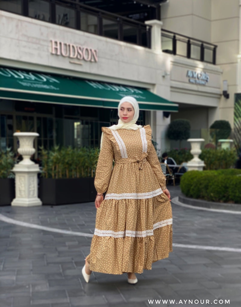 Cinderella yellow Modest Dress with belt spring collection 2021 - Aynour.com