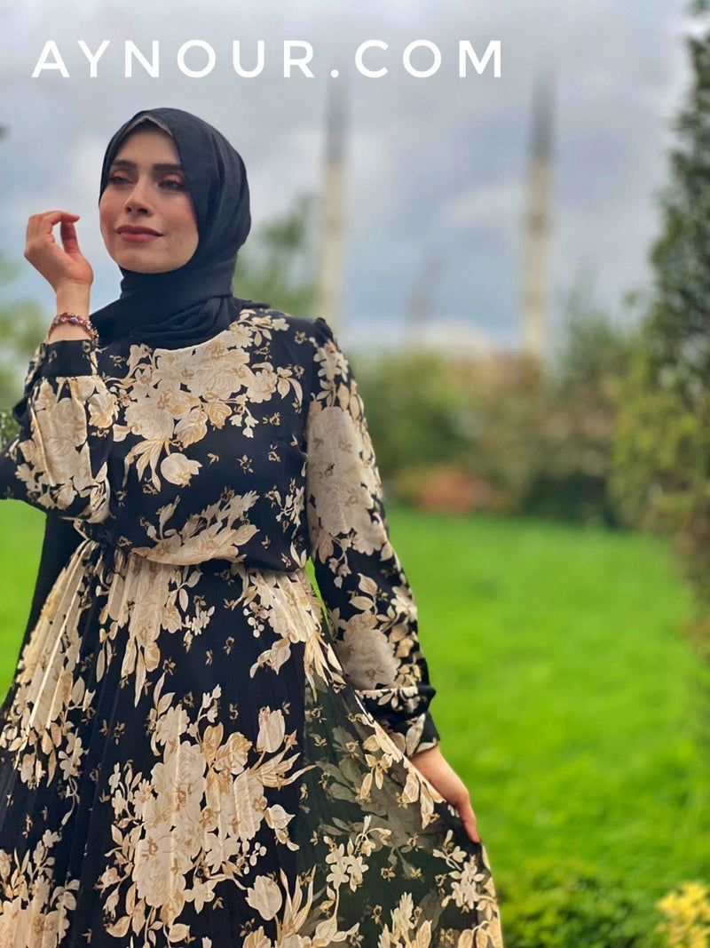 Classy Flower Prints Modest Dress 2020 - Aynour.com