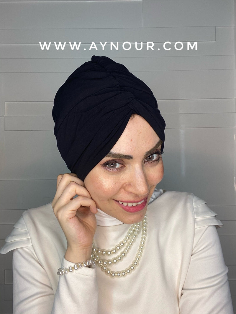 Cross turban black 2 styles instant Hijab 2021 - Aynour.com