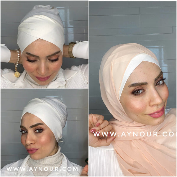 Cross Under scarf white tube Hijab 2021 - Aynour.com