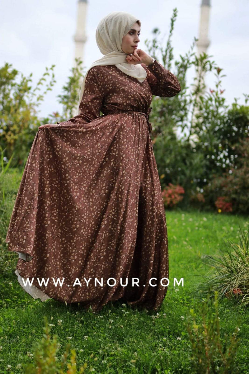 Flory Satin Brown EVENT Modest Dress 2020 - Aynour.com