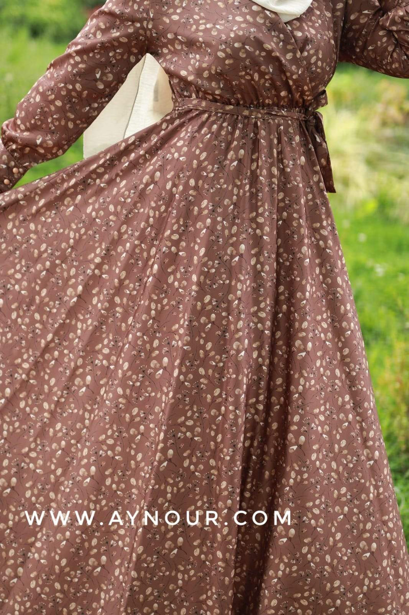 Flory Satin Brown EVENT Modest Dress 2020 - Aynour.com