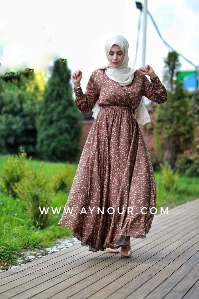 Flory Satin Brown EVENT Modest Dress 2020 - Aynour.com