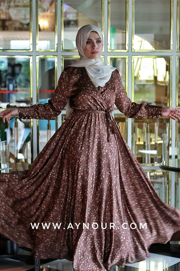 Flory Satin Brown EVENT Modest Dress 2020 - Aynour.com