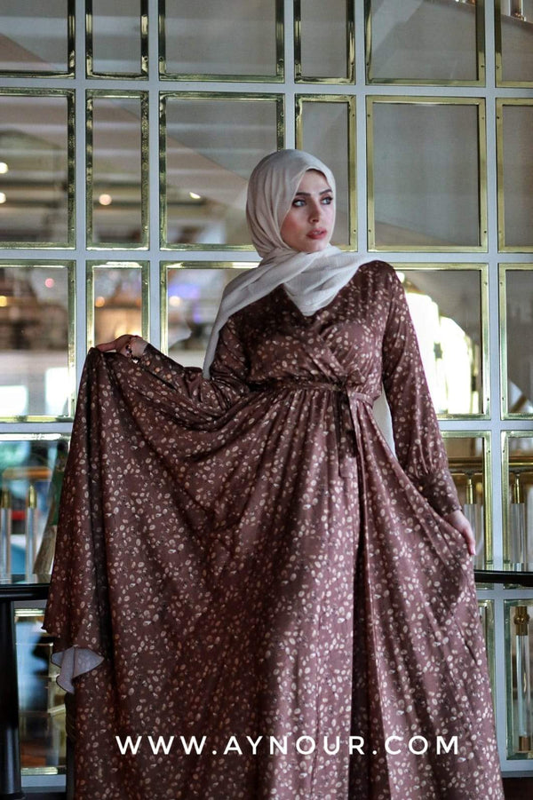 Flory Satin Brown EVENT Modest Dress 2020 - Aynour.com