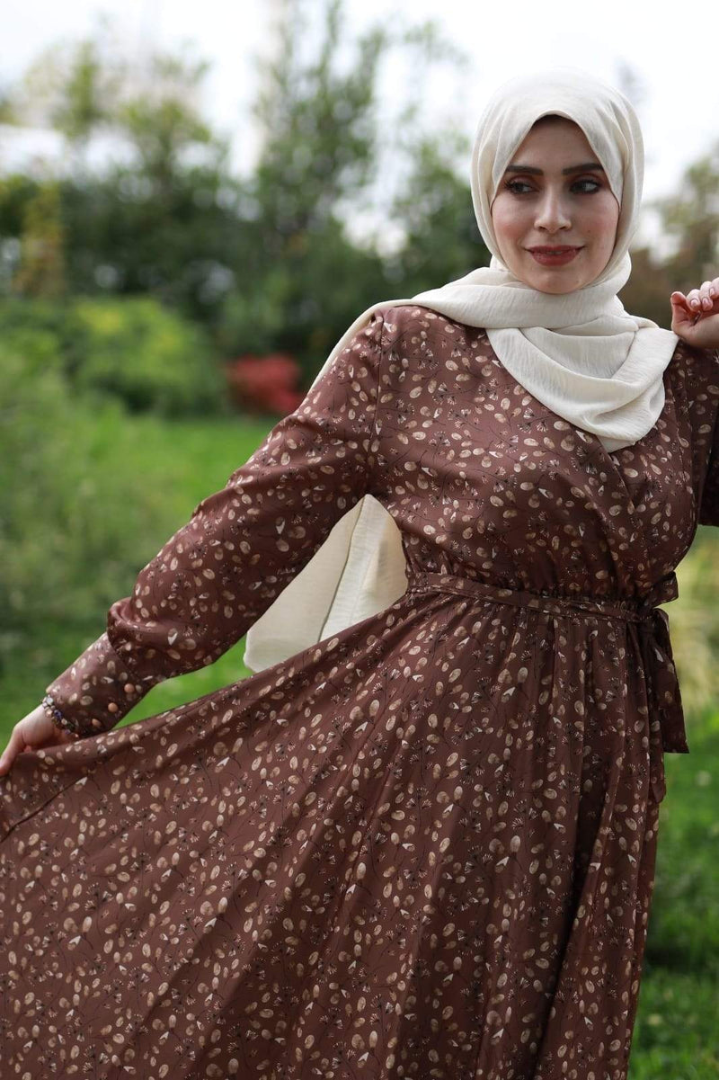 Flory Satin Brown EVENT Modest Dress 2020 - Aynour.com