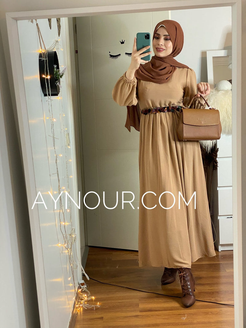 Flowery Brown regular and plus size Modest Dress 2020 - Aynour.com