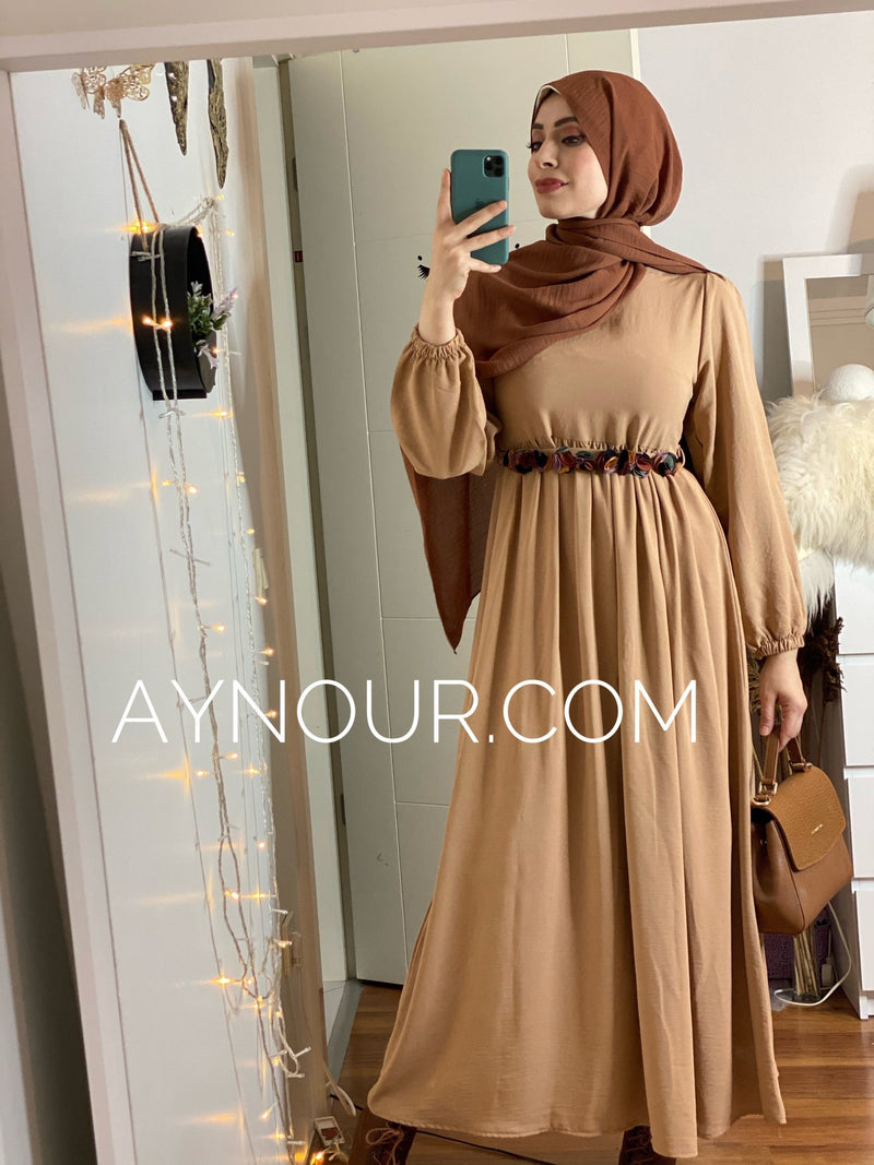 Flowery Brown regular and plus size Modest Dress 2020 - Aynour.com