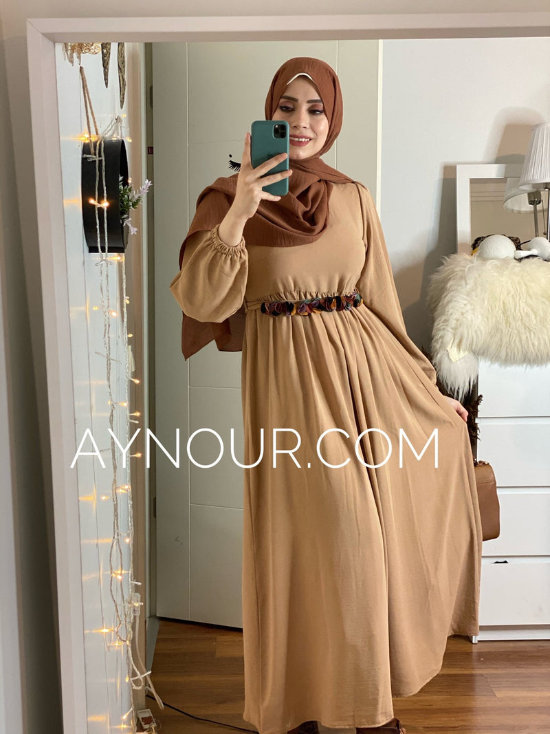 Flowery Brown regular and plus size Modest Dress 2020 - Aynour.com