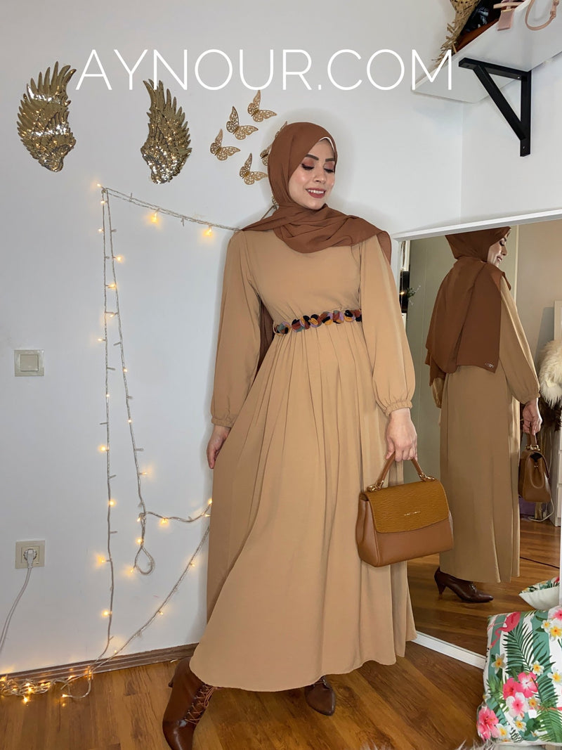 Flowery Brown regular and plus size Modest Dress 2020 - Aynour.com