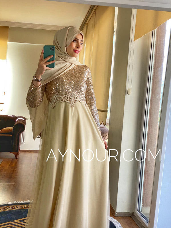 Gold Princess shine regular and plus size Modest Dress 2020 - Aynour.com
