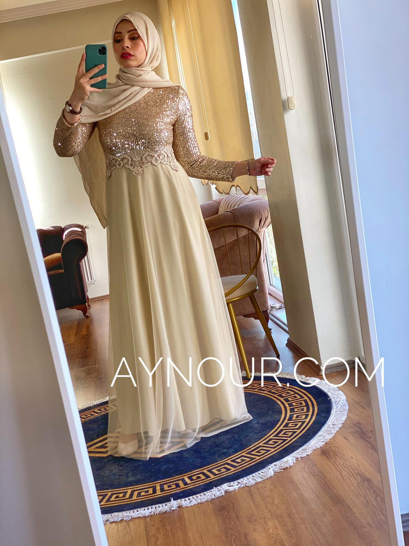 Gold Princess shine regular and plus size Modest Dress 2020 - Aynour.com