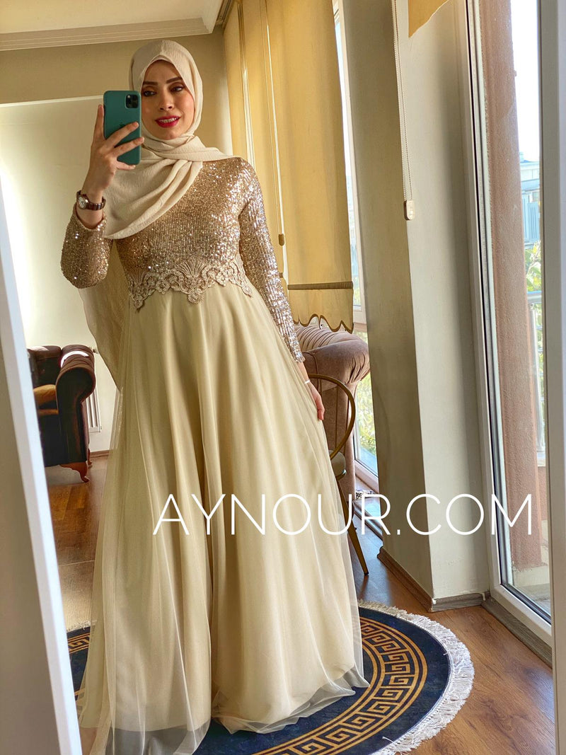 Gold Princess shine regular and plus size Modest Dress 2020 - Aynour.com