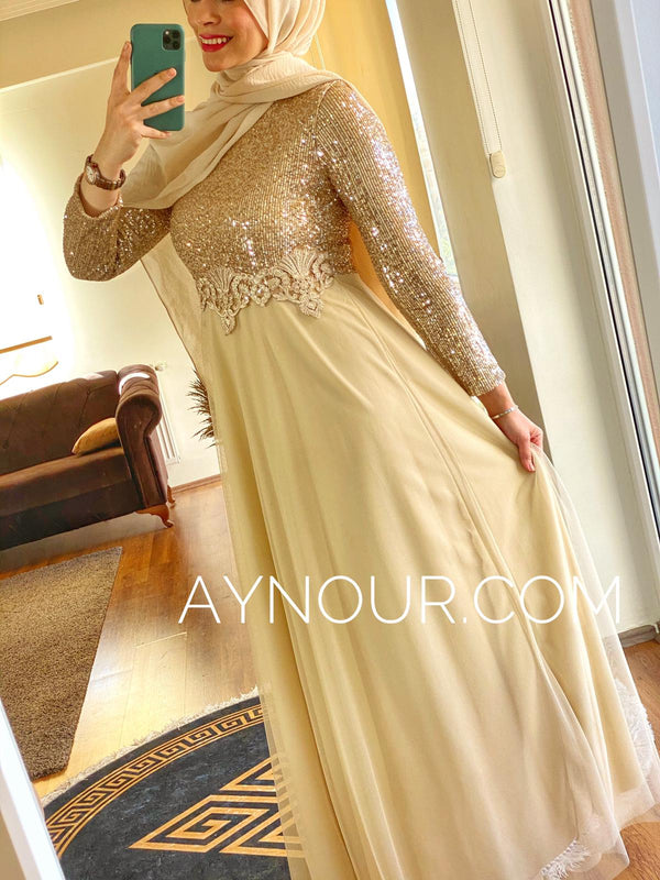 Gold Princess shine regular and plus size Modest Dress 2020 - Aynour.com