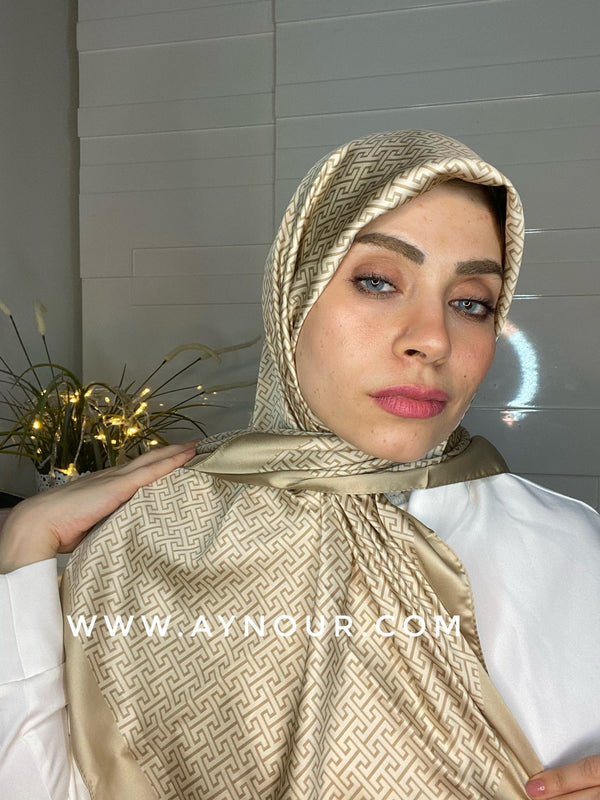 Golden elite satin squared classy non transparent luxurious fabric Hijab 2021 - Aynour.com
