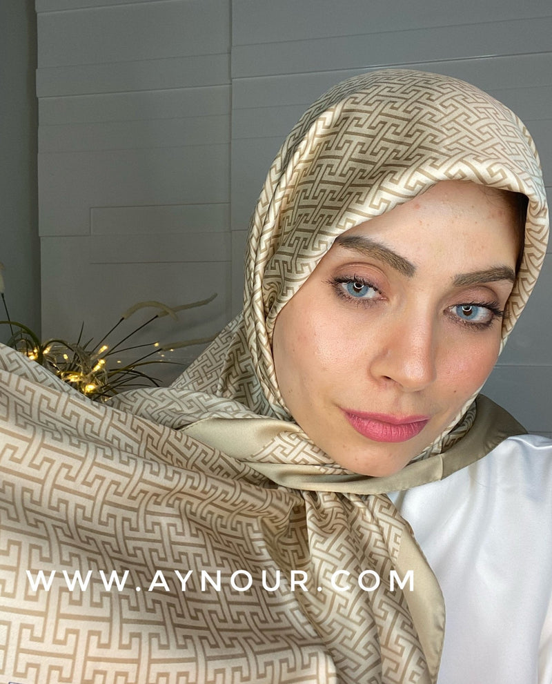Golden elite satin squared classy non transparent luxurious fabric Hijab 2021 - Aynour.com