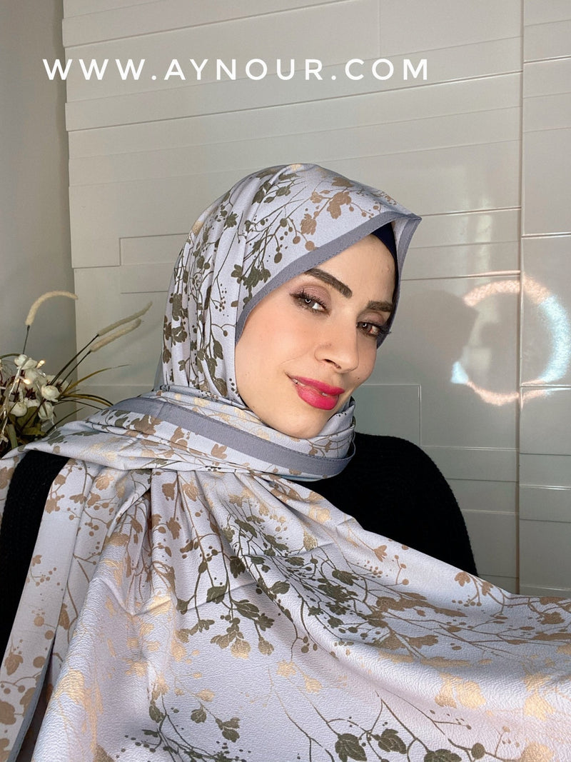 Graish flowery mix Printed non transparent luxurious fabric Hijab 2021 - Aynour.com