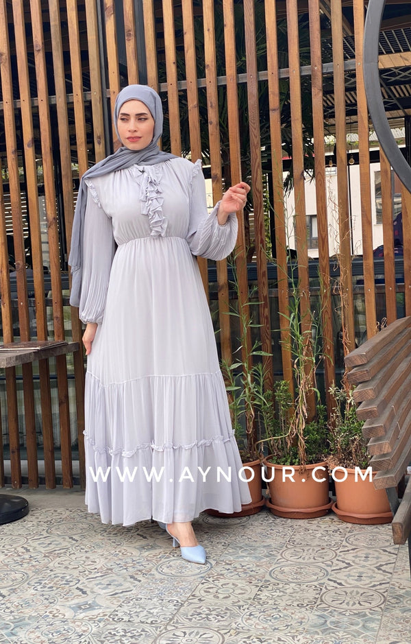 Gray love fully lined chiffon Modest Dress - Aynour.com