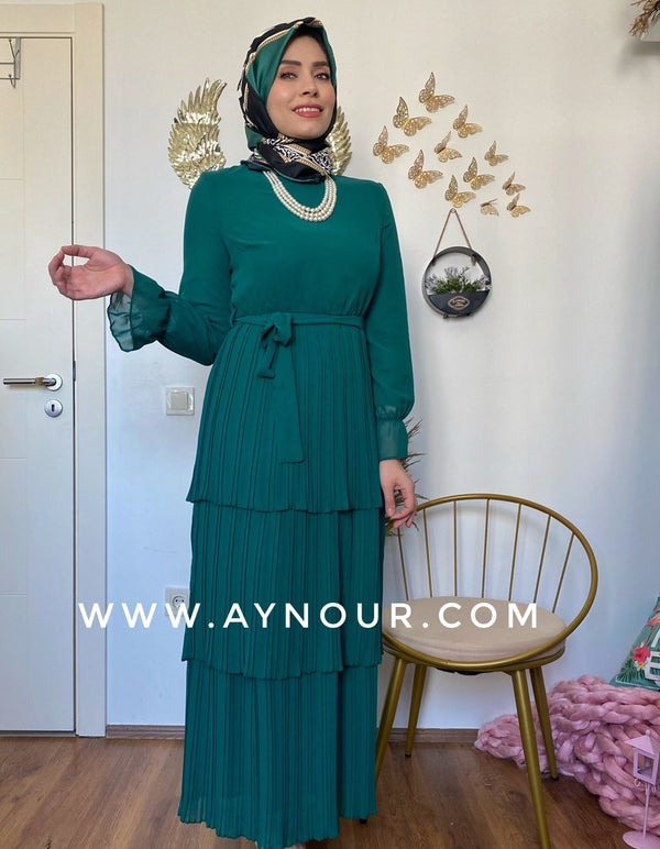 Green chiffon Vibes Modest Dress - Aynour.com