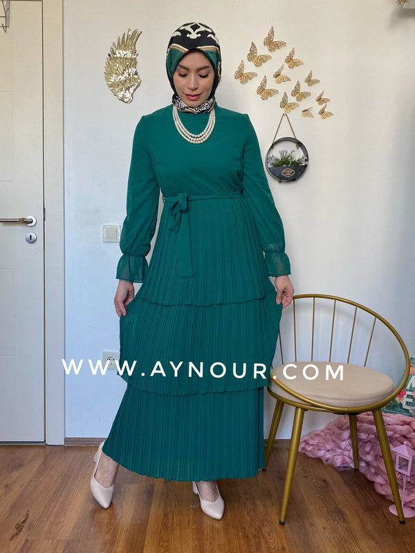 Green chiffon Vibes Modest Dress - Aynour.com