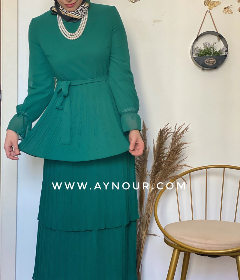 Green chiffon Vibes Modest Dress - Aynour.com