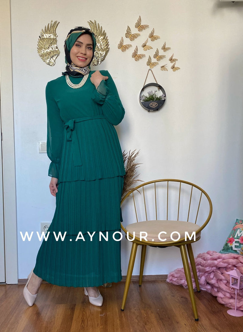 Green chiffon Vibes Modest Dress - Aynour.com