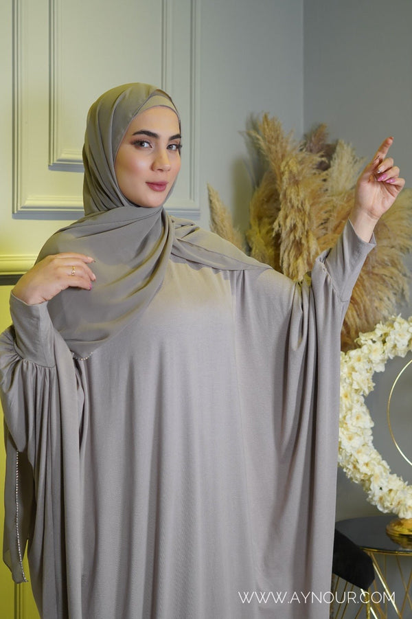 Huda black Breathable Prayer dress with soft attached chiffon scarf - Aynour.com