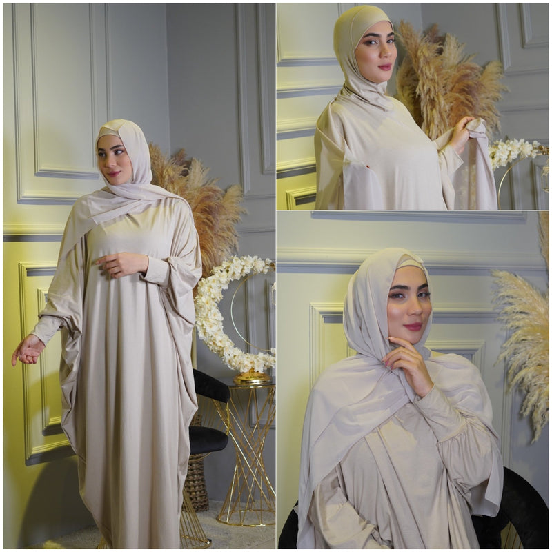 Huda black Breathable Prayer dress with soft attached chiffon scarf - Aynour.com