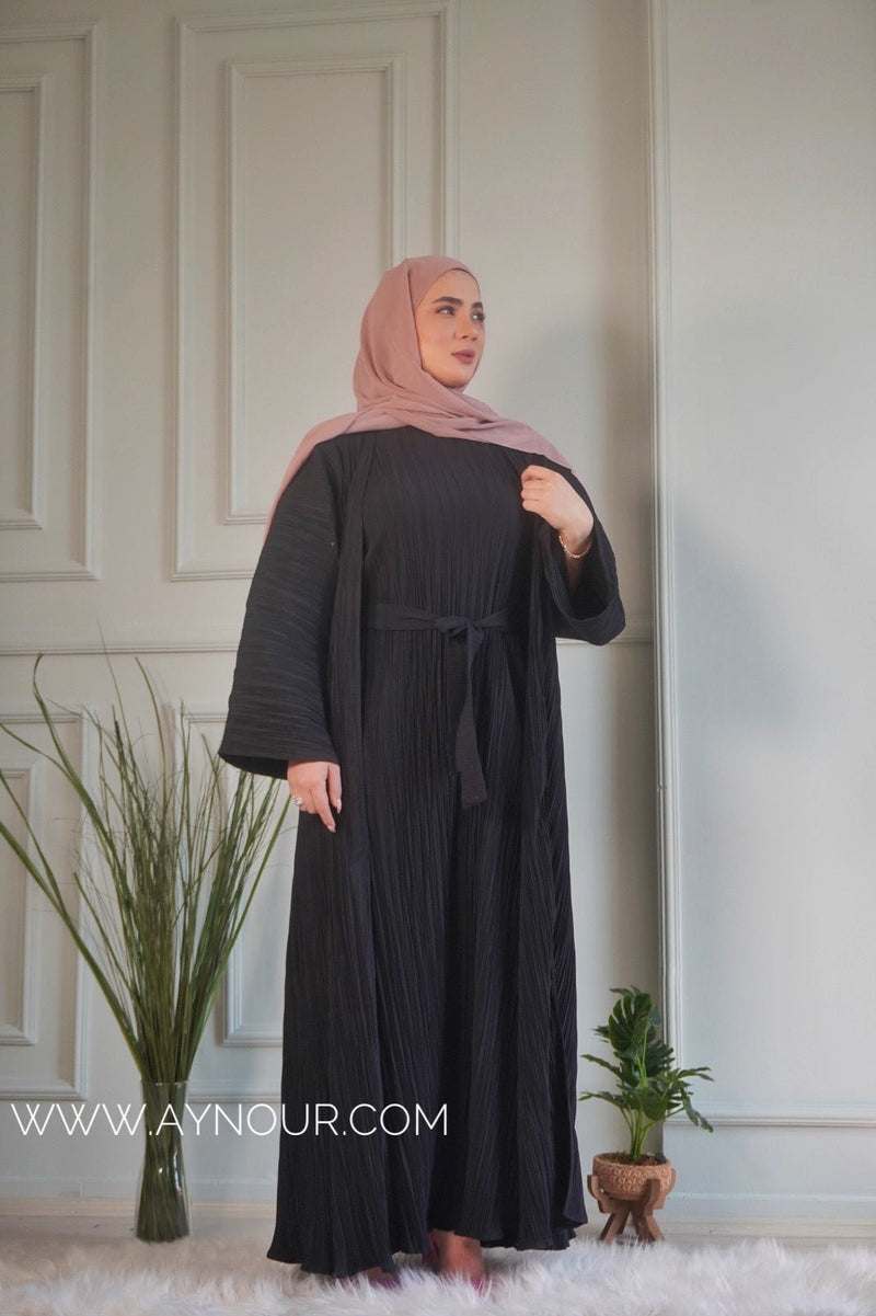 JOOD black luxurious platted abaya - Aynour.com