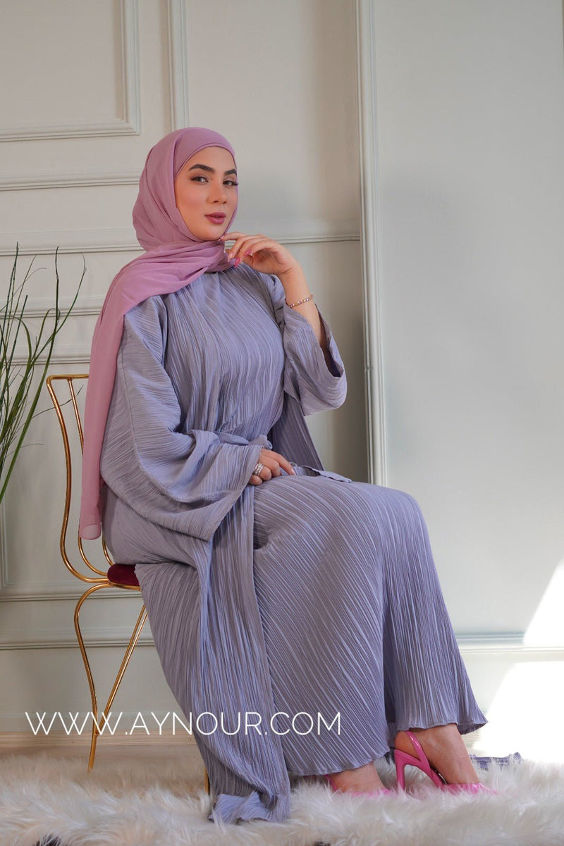 JOOD gray luxurious platted abaya - Aynour.com