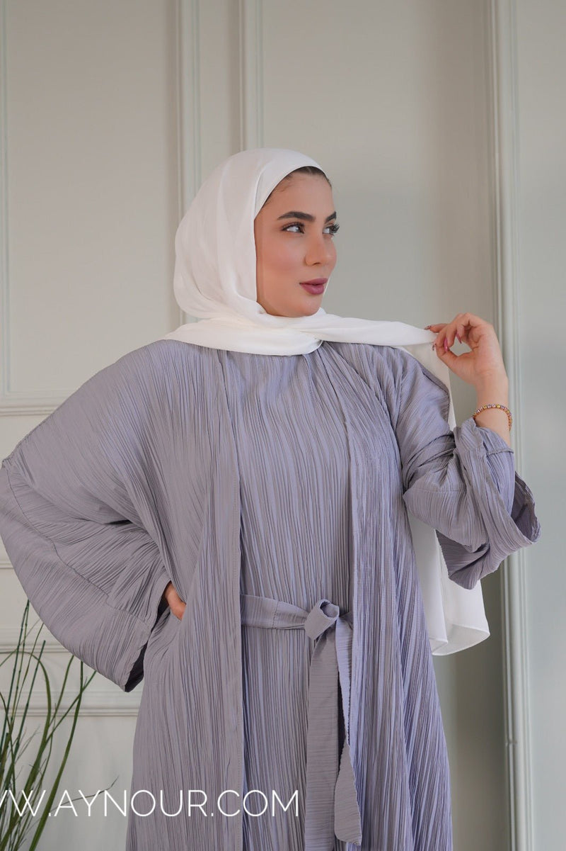 JOOD gray luxurious platted abaya - Aynour.com