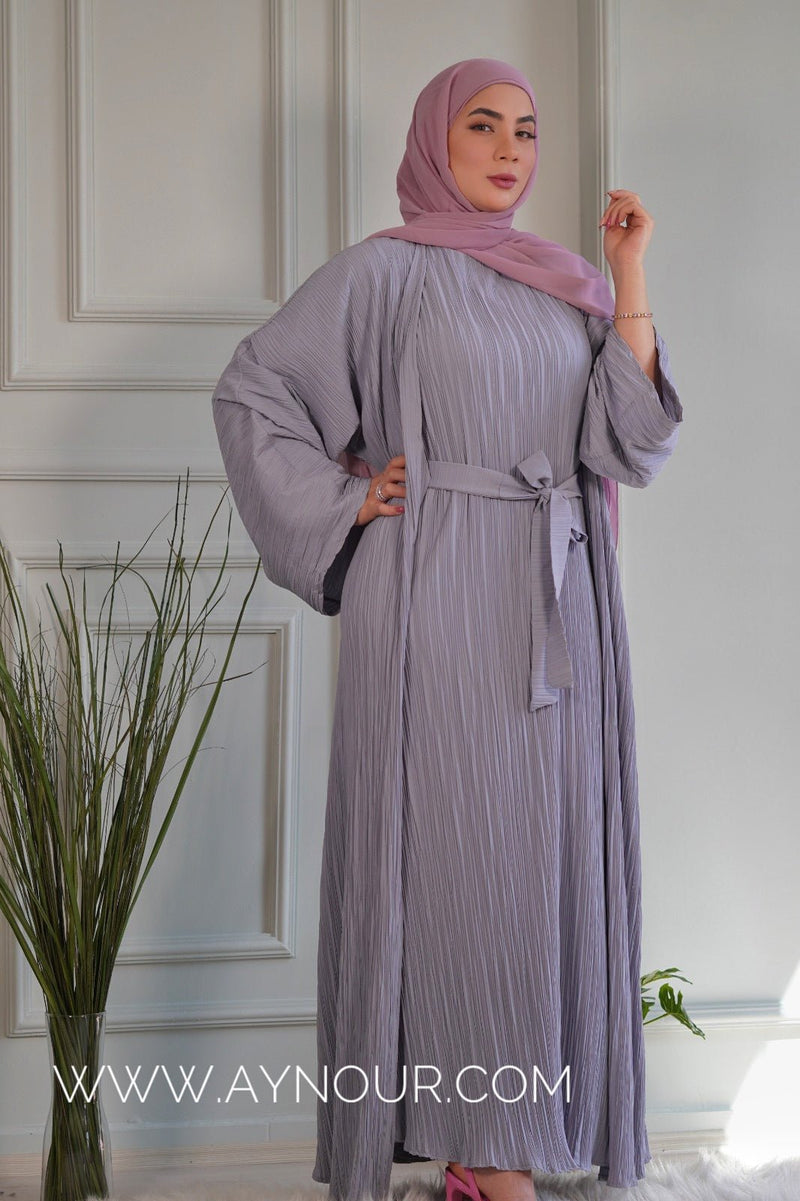 JOOD gray luxurious platted abaya - Aynour.com