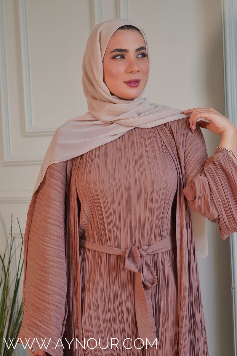 JOOD nuts brown luxurious platted abaya - Aynour.com