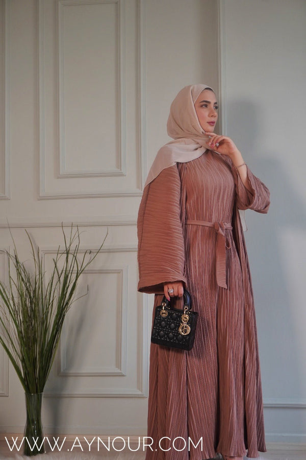 JOOD nuts brown luxurious platted abaya - Aynour.com